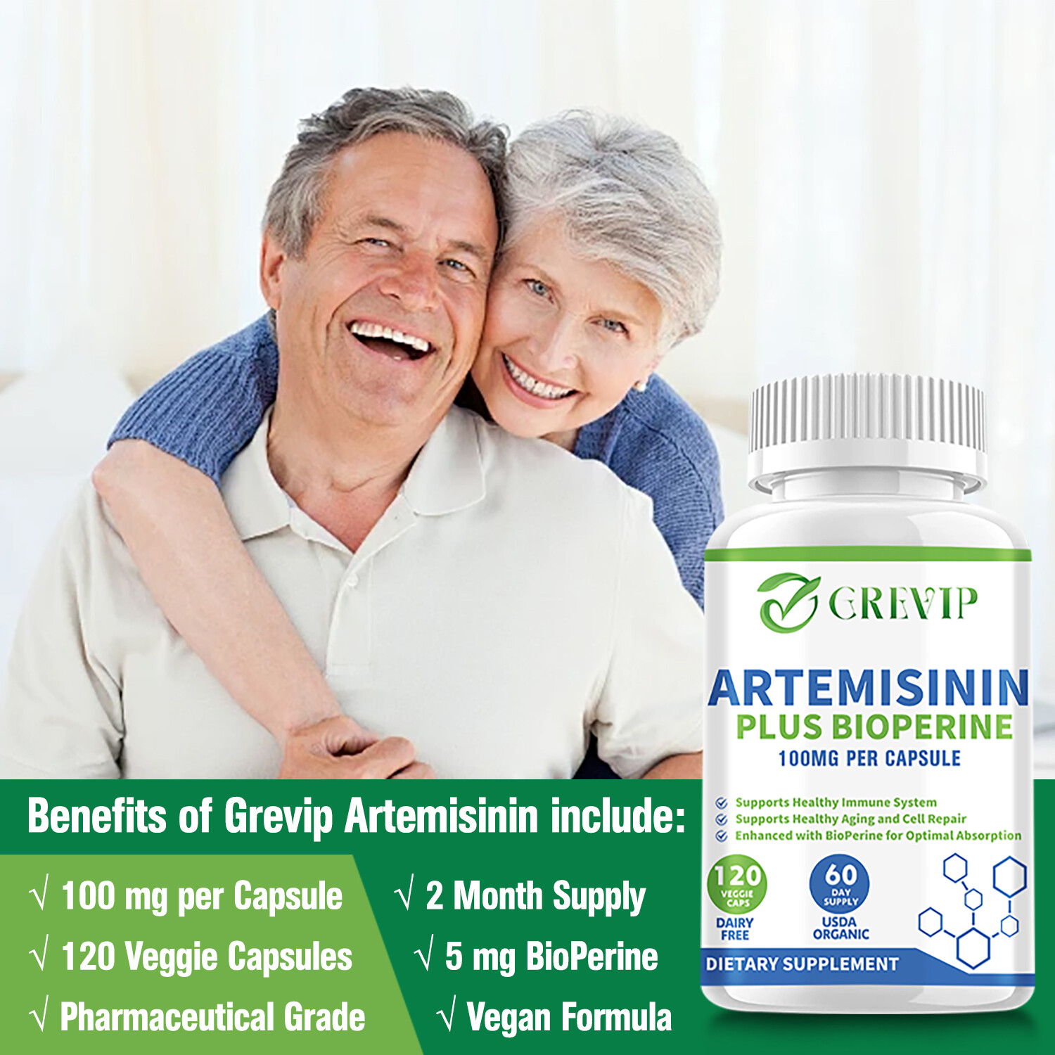 120pcs Artemisinin 100mg-Sweet Wormwood,BioPerine-Gut Health,NON-GMO,Gluten-Free