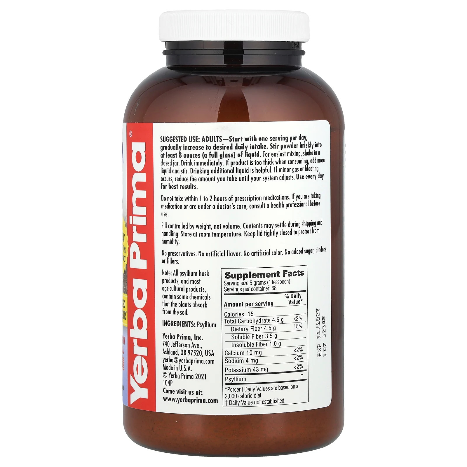 Yerba Prima Psyllium Husks Powder 12 oz 340 g Gluten-Free