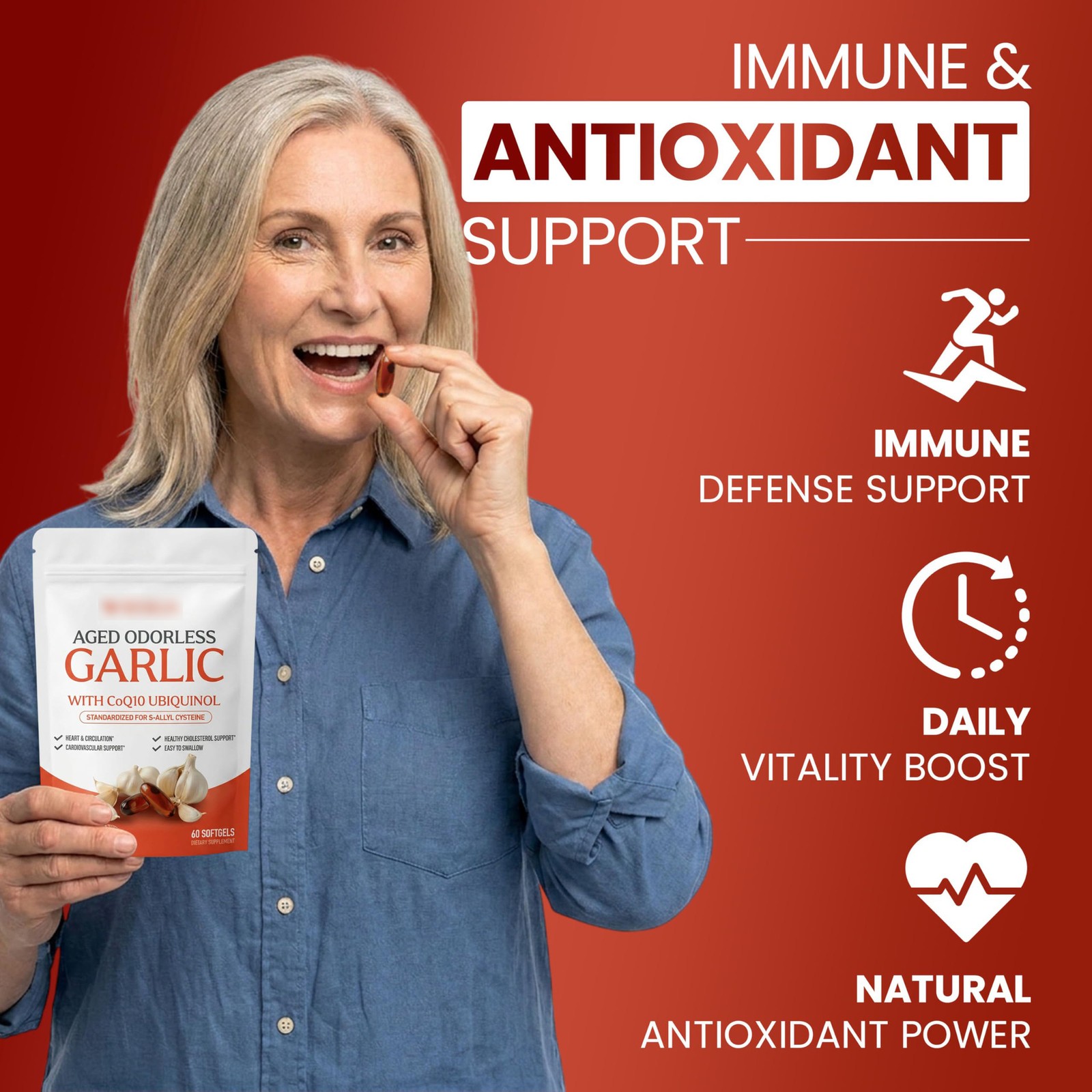 Odorless Aged-Resilia Garlic Extract 600mg Softgels (60 Count) with CoQ10