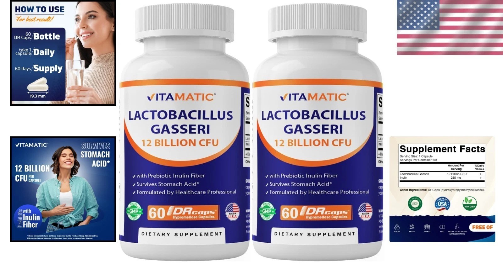 Lactobacillus Gasseri Probiotic Capsules 12 Billion for Digestive Health Support
