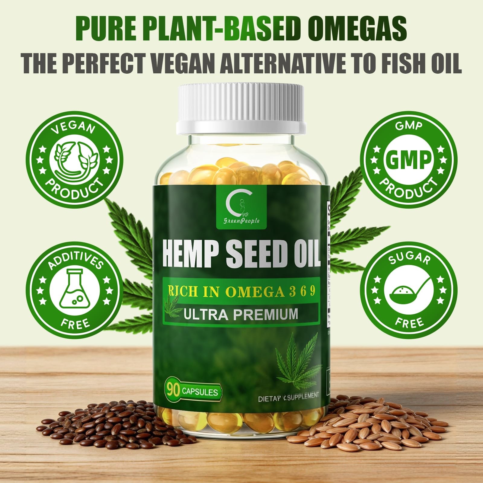 Gpgp Greenpeople 2 Packs Hemp Seed Oil Capsules Flaxseed Oil – Rich In Omega 3