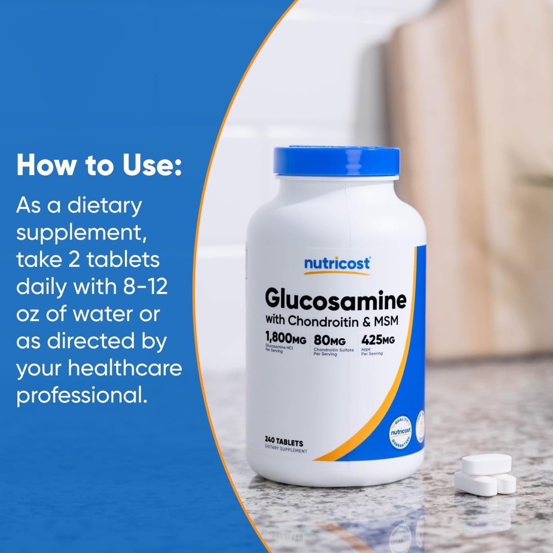Glucosamine 1800mg with Chondroitin & MSM – 240 Tablets, GMO-Free, Gluten-Free