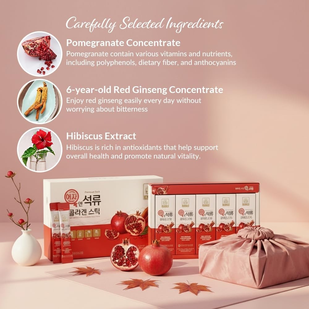 Korean Pomegranate Collagen Jelly Sticks – 5 Pack, 30 Count, 5.1oz – Beauty Supp