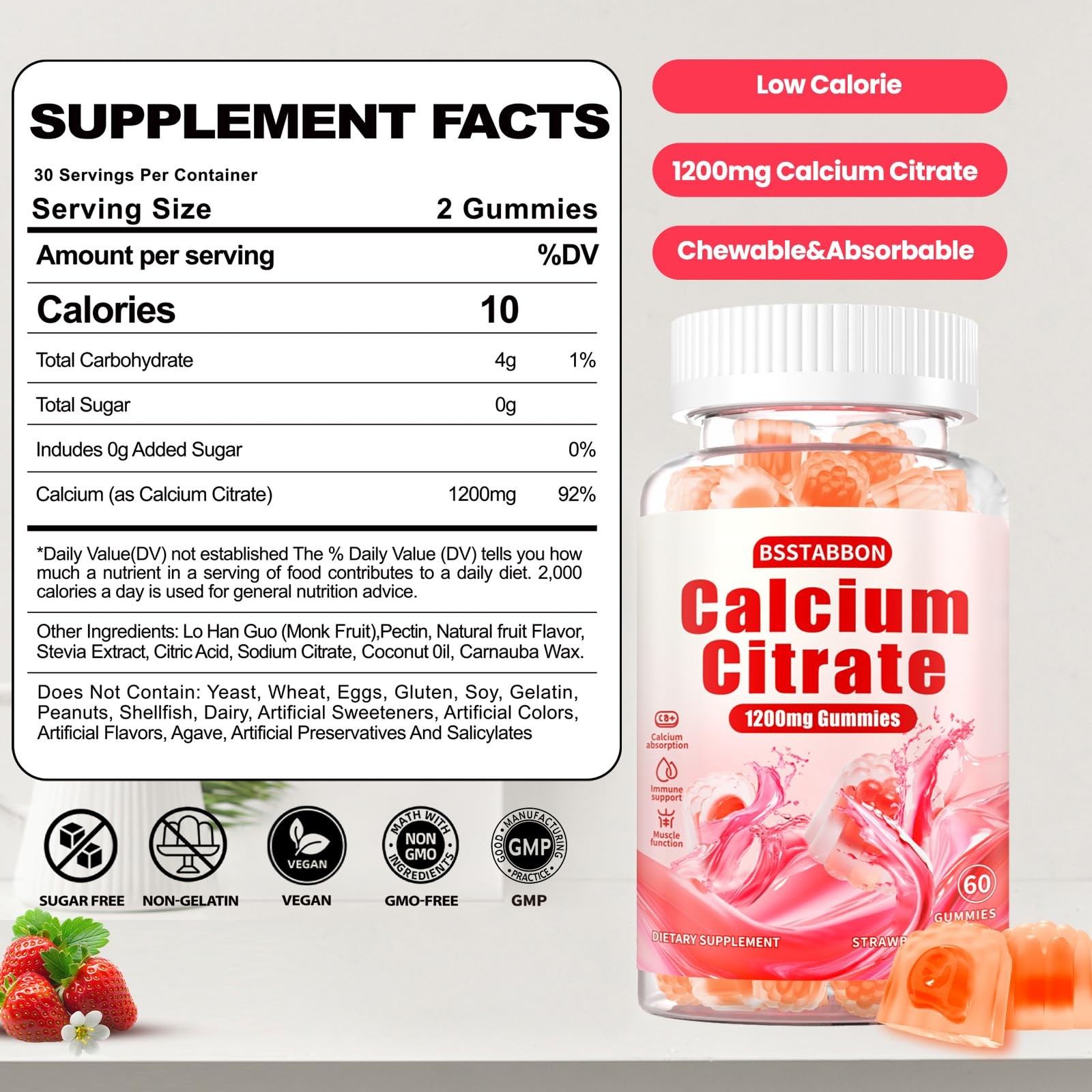 Calcium Citrate Supplement Gummies for Adult: Women & Men Sugar Free 1200 mg …