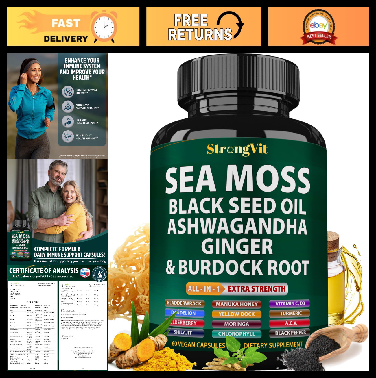 Organic Sea Moss Capsules with Black Seed Oil, Ashwagandha & Ginger – Multiminer