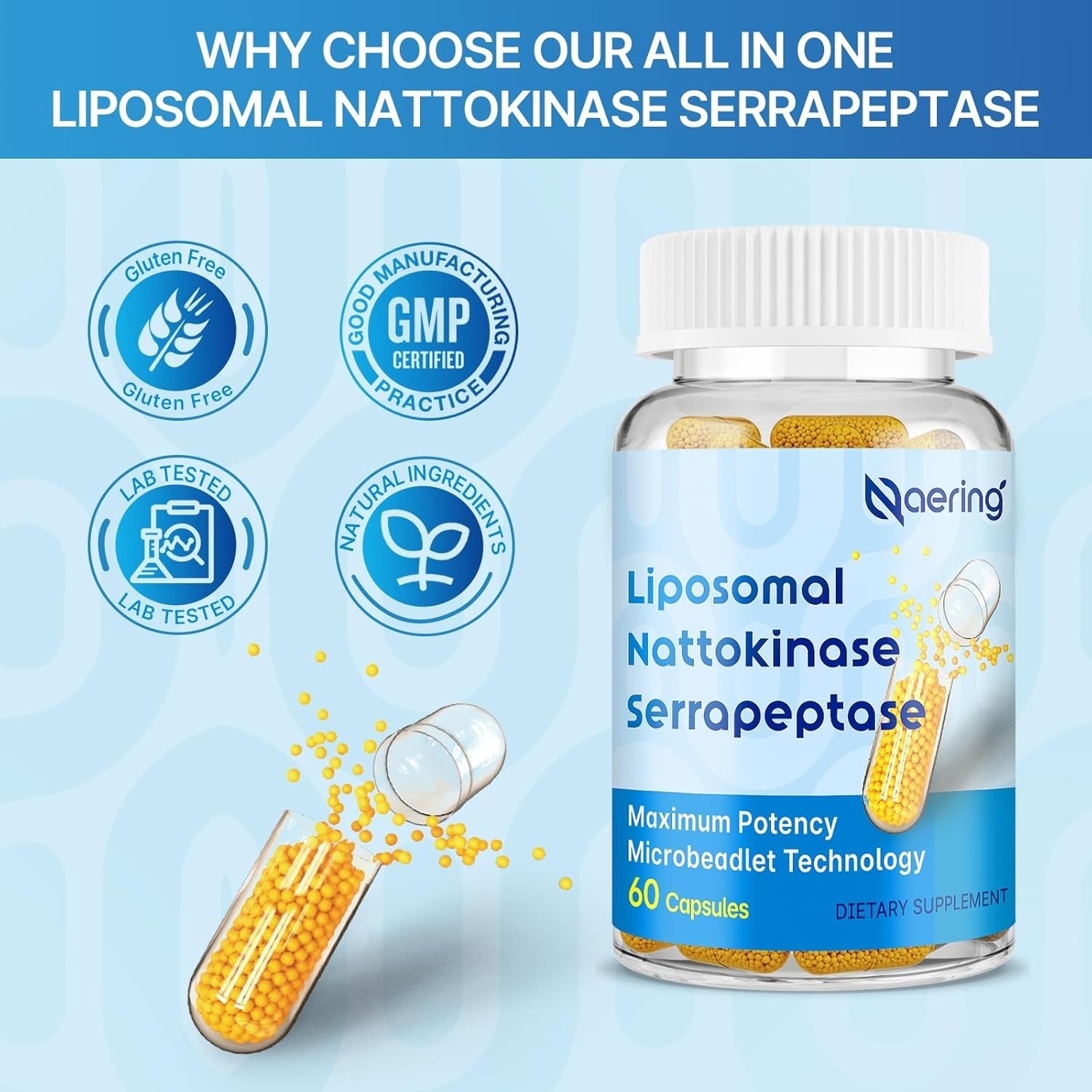 Liposomal Nattokinase 12,000 FU Serrapeptase 360,000 SPU Enzyme Supplement 60Cap