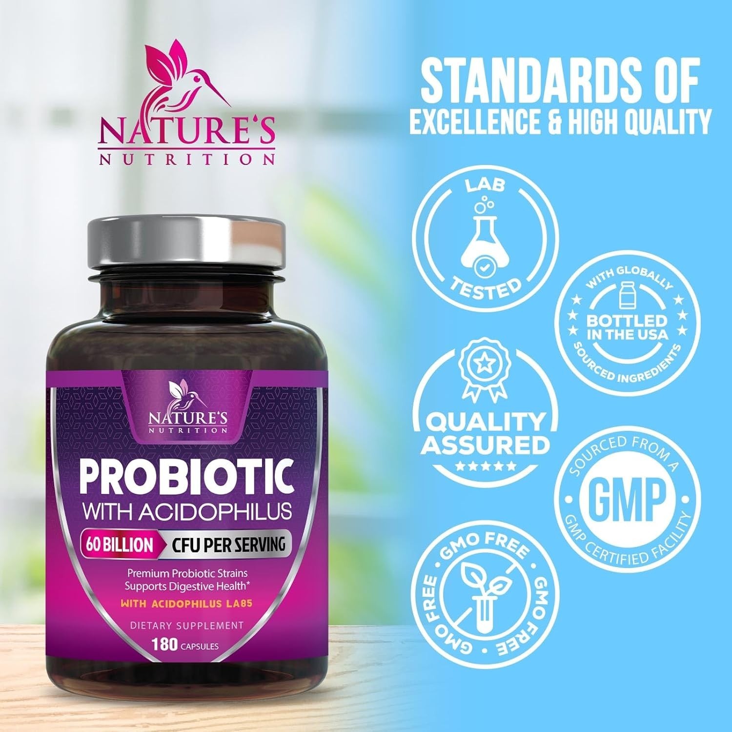 60 Billion CFU Probiotics for Gas, Bloating Relief