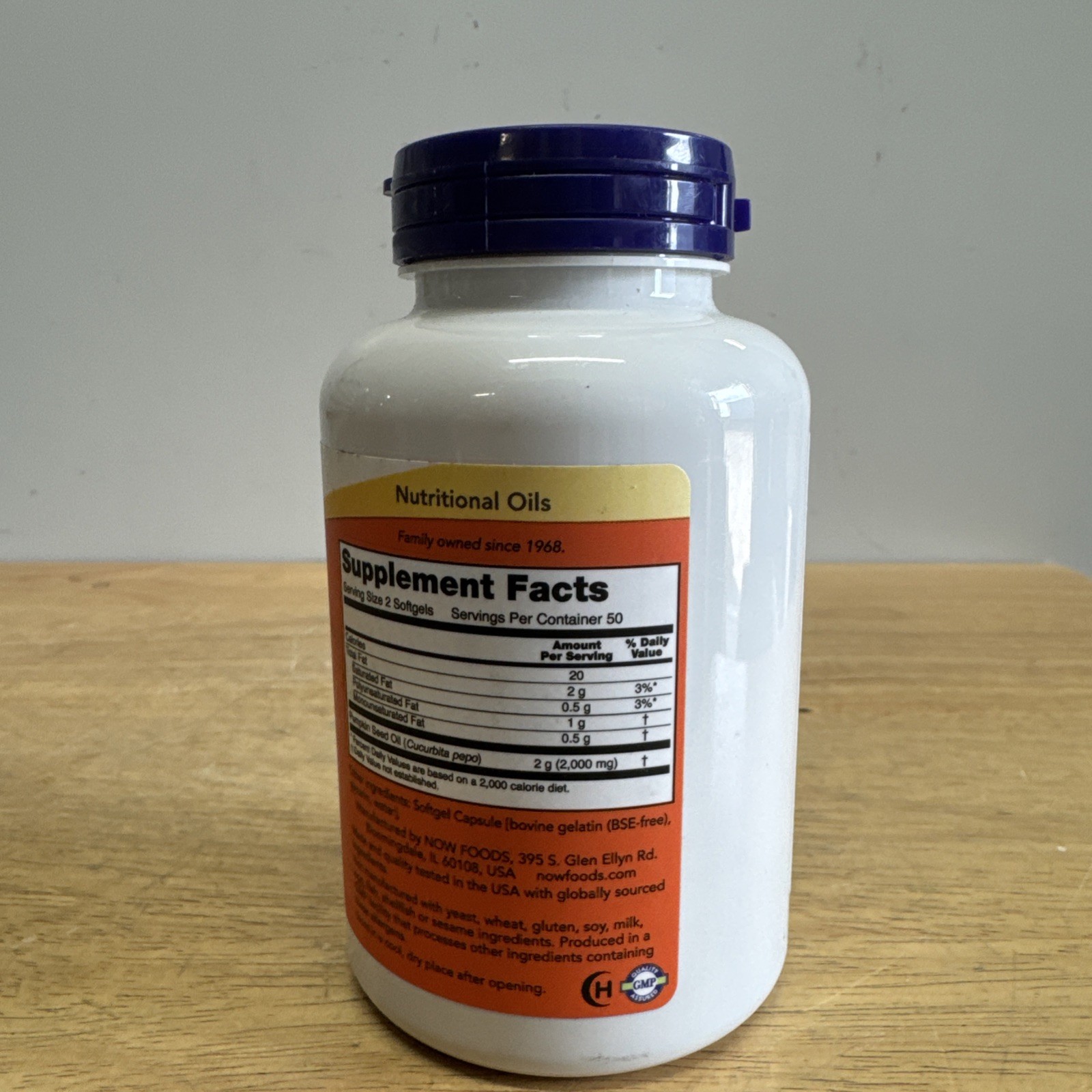 Pumpkin Seed Oil 1000mg Phytosterols 100gels Now Foods 2000mg per 2 Caps