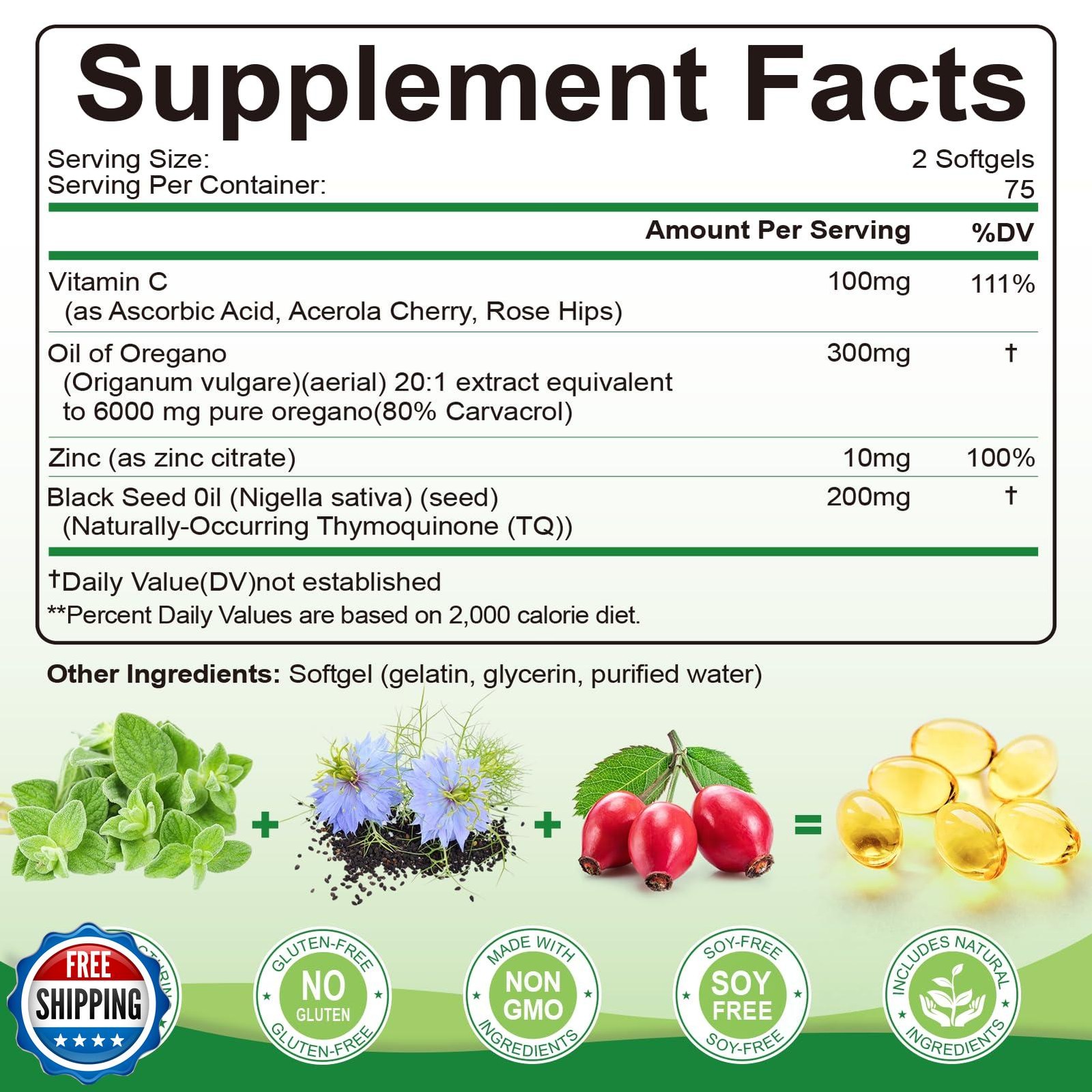SIGNILIFE Oil of Oregano with Black Seed Oil, 6000mg Oregano Oil Capsules for