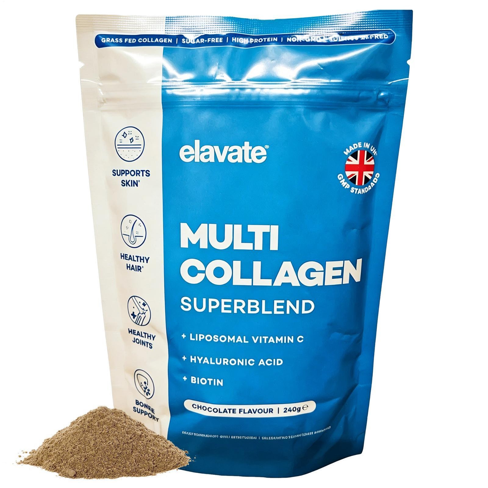 Elavate Multi Collagen Superblend Chocolate Flavor 240g Support Skin Hair Joints