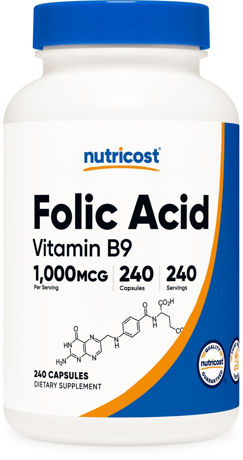 Nutricost Folic Acid (Vitamin B9) 1000 mcg, 240 Capsules – Gluten Free & Non-GMO