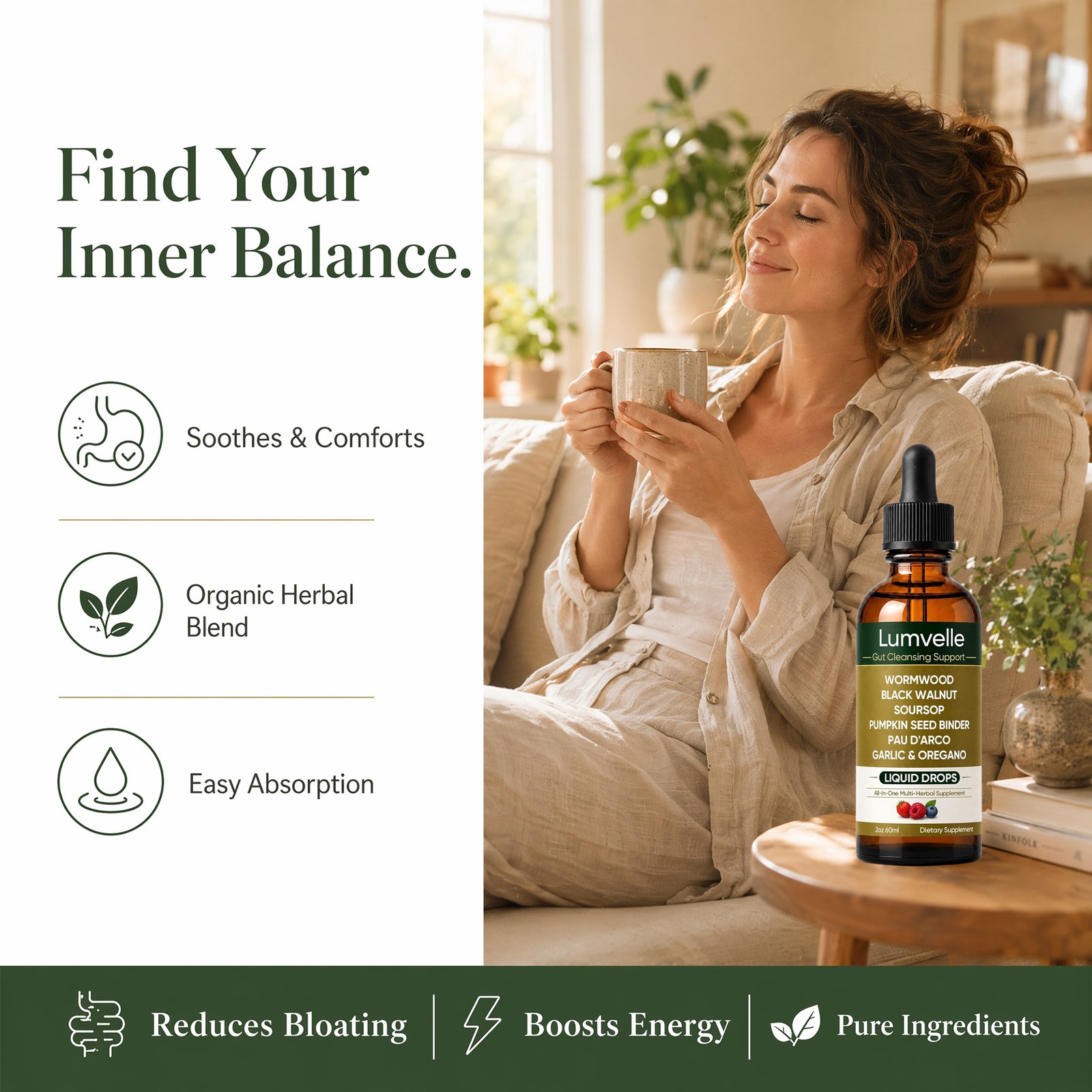 LUMVELLE Wild Harvested Wormwood Herbal Liquid Botanical Supplement Drops 60ML