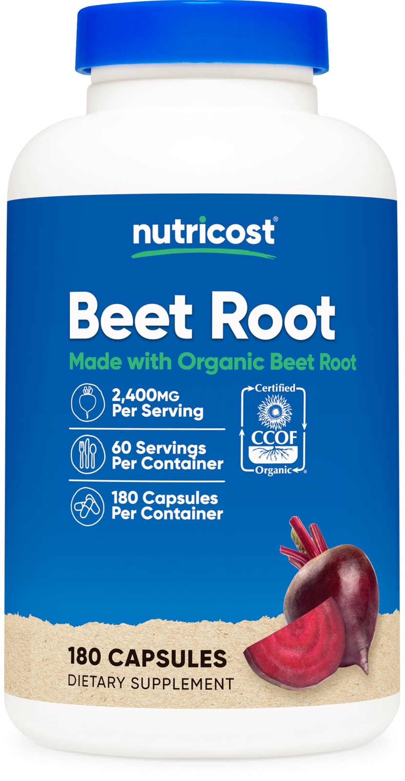 Nutricost Beet Root 2400mg, 180 Capsules – CCOF 180 Count (Pack of 1)