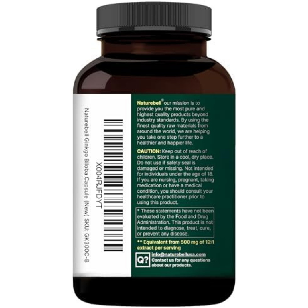 300 Caps Ginkgo Biloba 6000mg w/Red Panax Ginseng for Memory Focus Brain Health