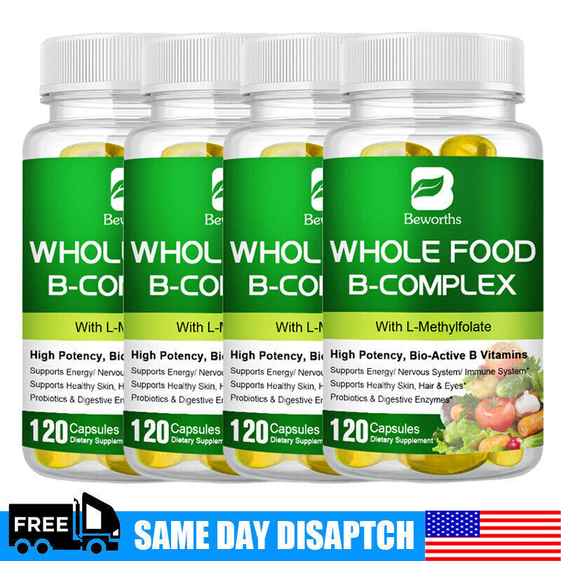 Vitamin B Complex 120 Capsules B1,B2,B3,B5,B6,B7,B9,B12, Immune Support Pills