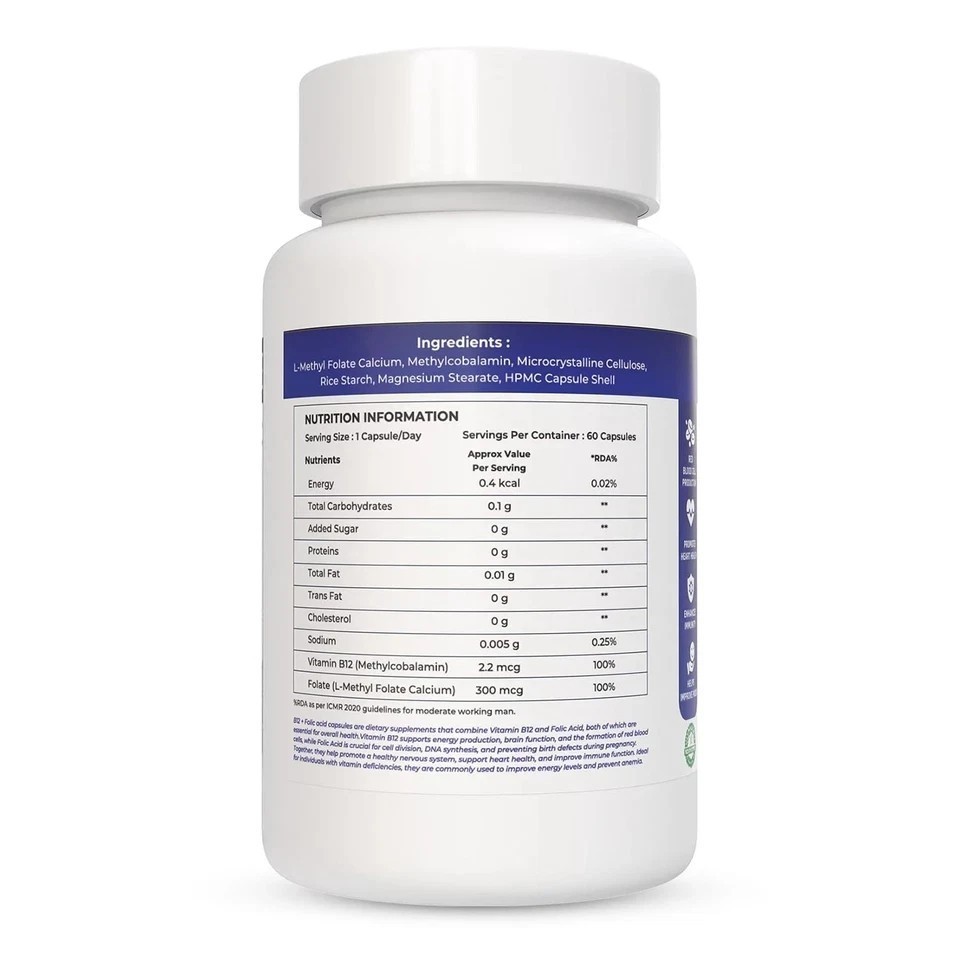 NATURALTEIN Vitamin B12 + Folate Energy Brain & Heart Health 60 capsules T859