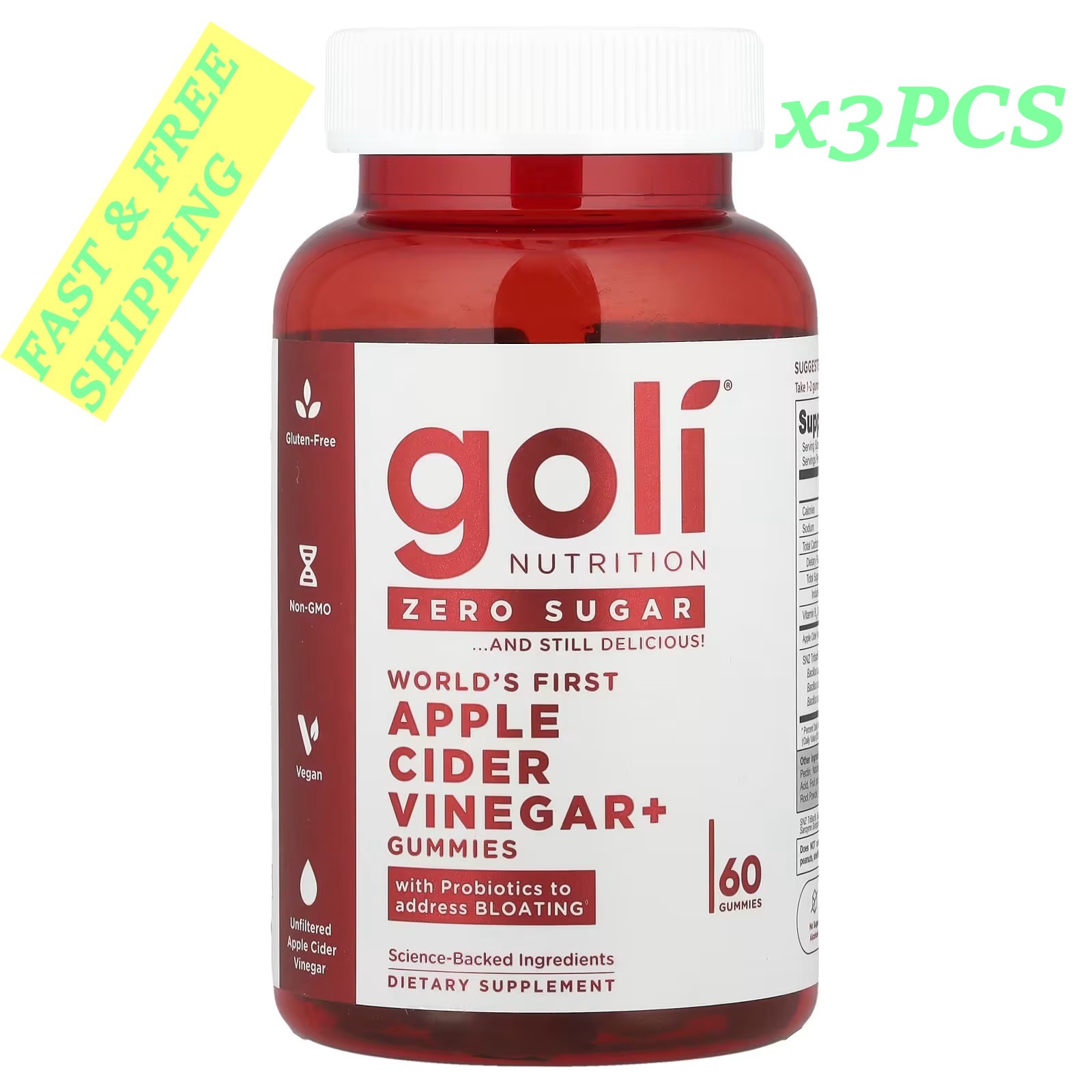 1-3PCS Goli Nutrition, World’s First Apple Cider Vinegar+ Gummies , 60 Gummies**