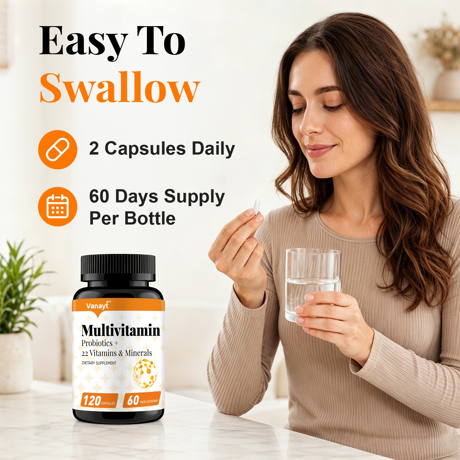 Multivitamin with Probiotics & Minerals Daily Energy Gut Immune Support 120p