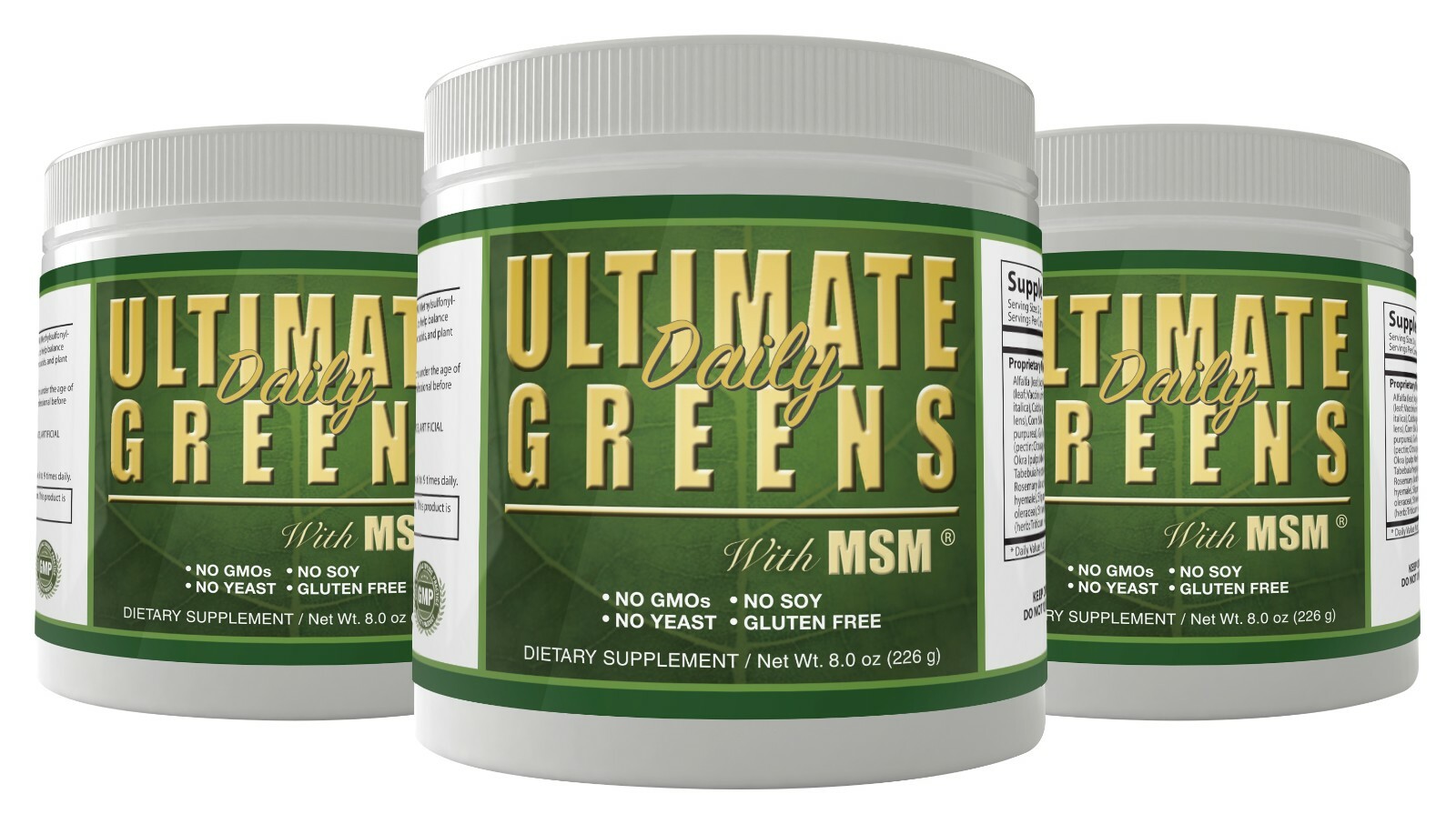 Ultimate Greens MSM Powder 8oz Superfood Plant Based Supplement Energy Drink 3pk