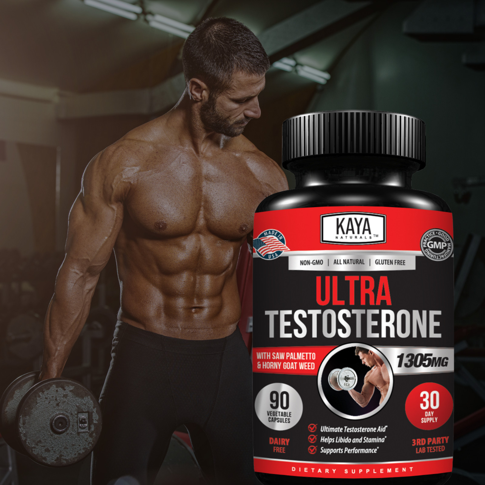 Natural Testosterone Booster 90ct Magnesium Zinc Tribulus Horny Goat Weed