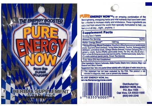 Pure Energy Now 3 Tablets 24 Packet Display Box 2 Boxes 48 Packs Total