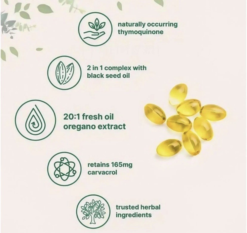 2 in 1 Oil of Oregano & Black Seed Softgels Count,Immune Support,with Carvacrol
