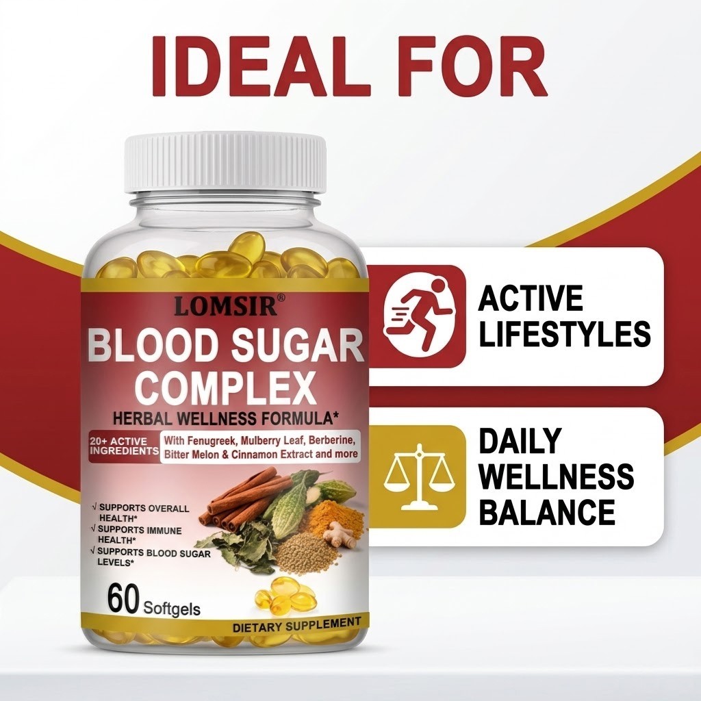 Blood Sugar Complex Supplement, 20+ Natural Herbs Vitality Support – 60 Softgels