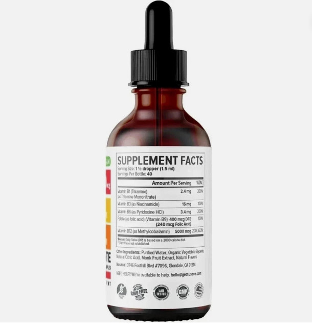 NUSAVA Vitamin B12 and B6 Liquid Drops, B12 Sublingual Vitamin B Complex,B1