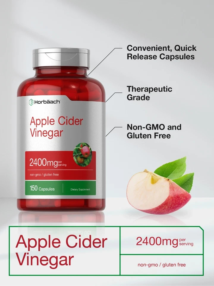 Apple Cider Vinegar Capsule Supplement Pills | 2400mg | 150 Total Count |