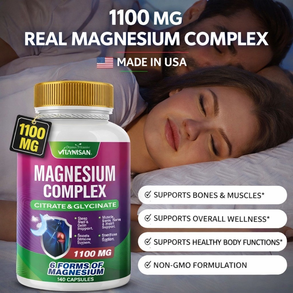 Magnesium 6-in-1 Complex 1100mg, 6 Active Forms for Muscle & Relaxation Body 140