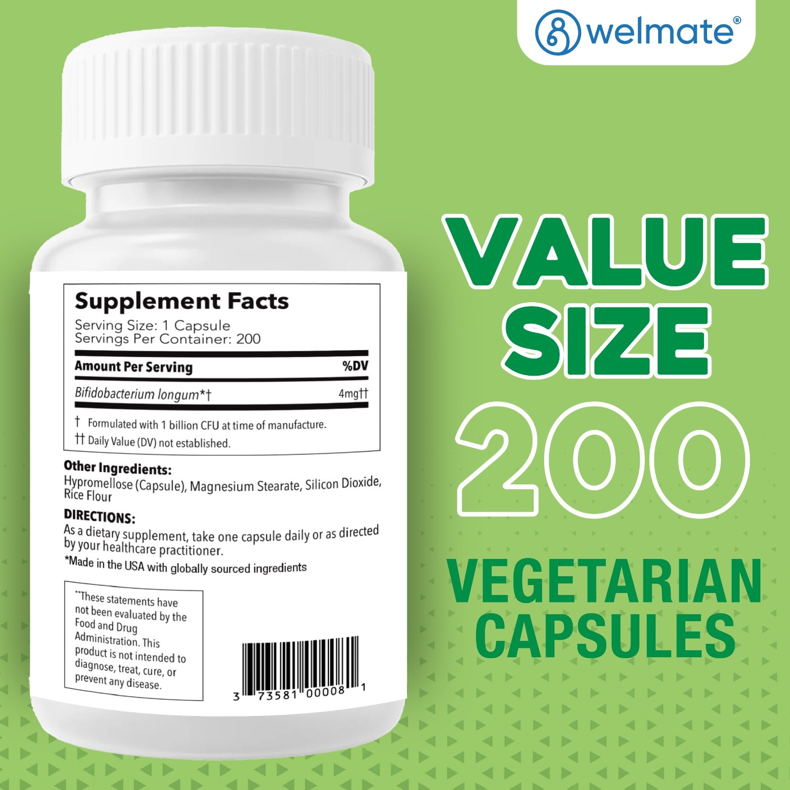 Bifidobacterium Probiotic Supplement 200 Count Capsule | 24/7 Digestive Support