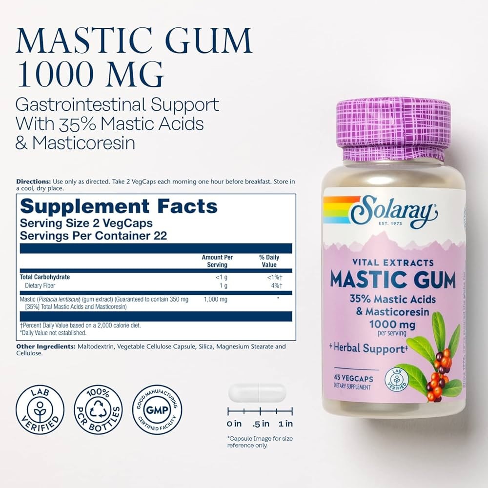 Solaray Guaranteed Potency Mastic Gum Extract, Veg Cap 500mg 45 Count