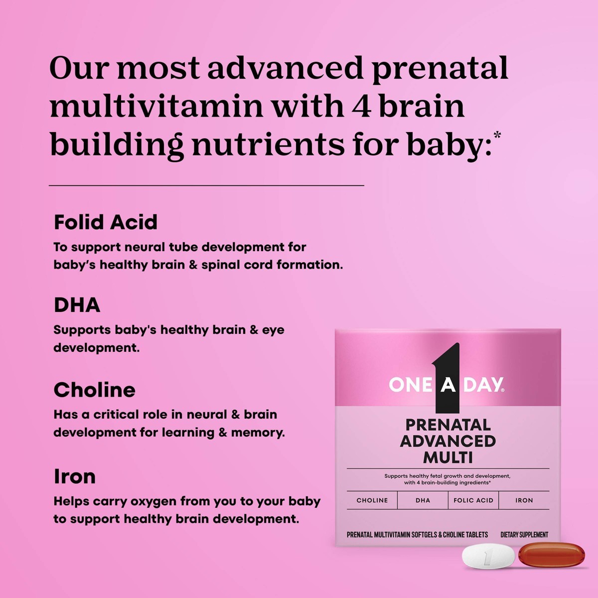 One A Day Prenatal Advanced with Folic Acid – 60+60ct: Gluten-Free, Dairy-Free