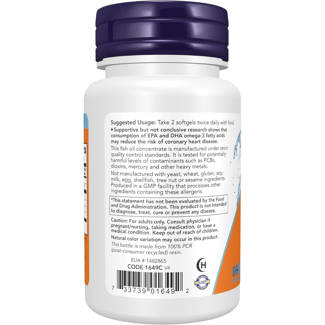 NOW Foods Omega-3 Fish Oil 1000mg 30 Softgels 180 EPA 120 DHA Heart Health