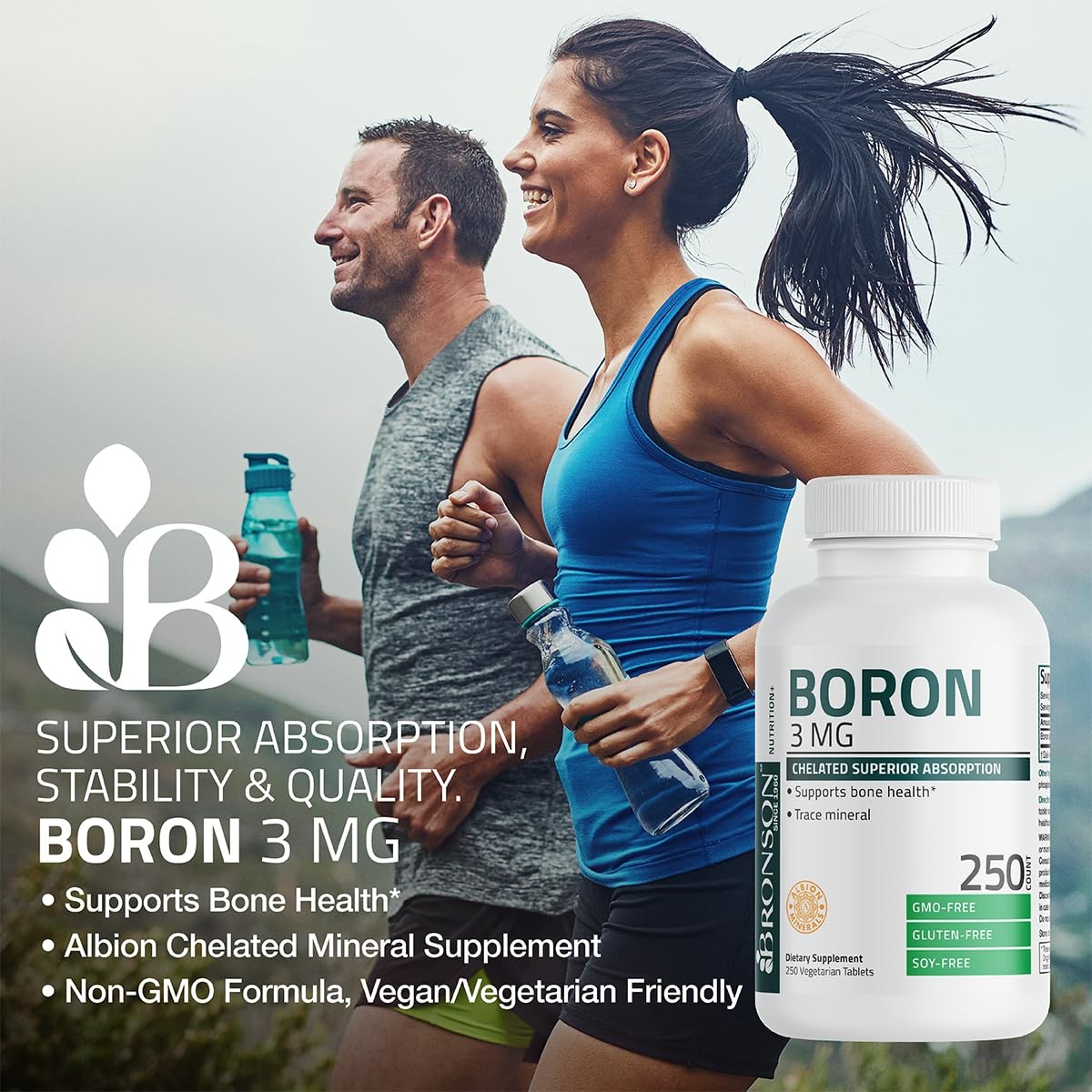 Bronson Boron 3 MG Chelated Superior Absorption 250 Count (Pack of 1)