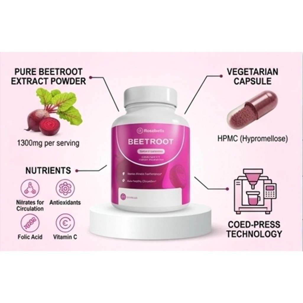 2 PACK Rosabella Beetroot 1300mg Capsules Supplement 120 Count (2 x 60ct) NEW