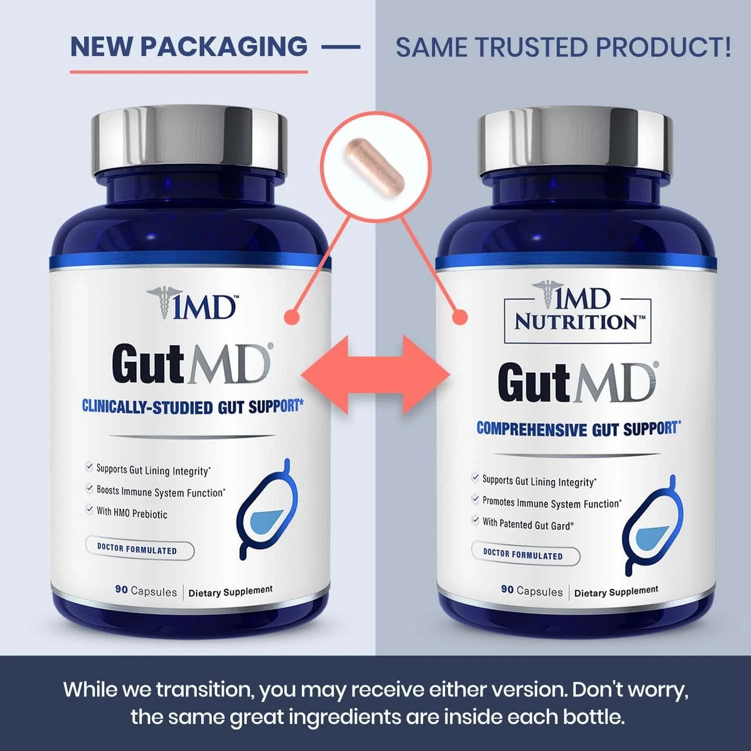 1MD Nutrition GutMD – L-Glutamine Capsules w/Prebiotic for Gut Health – L Glutam