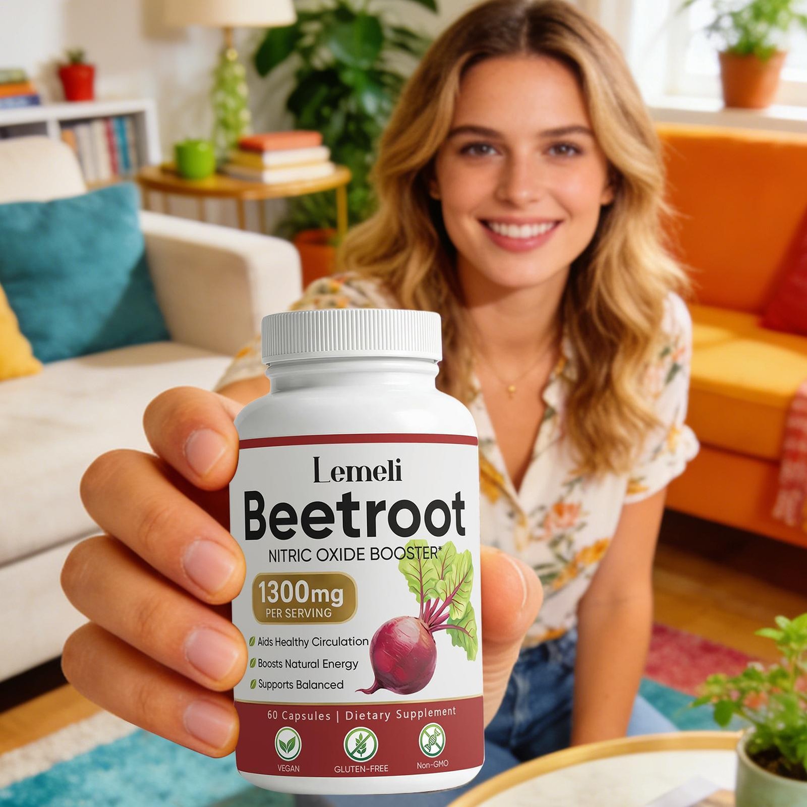 Beet Root 60 Vegan Capsules, 1300 Mg Per Serving, Non-GMO & Gluten Free