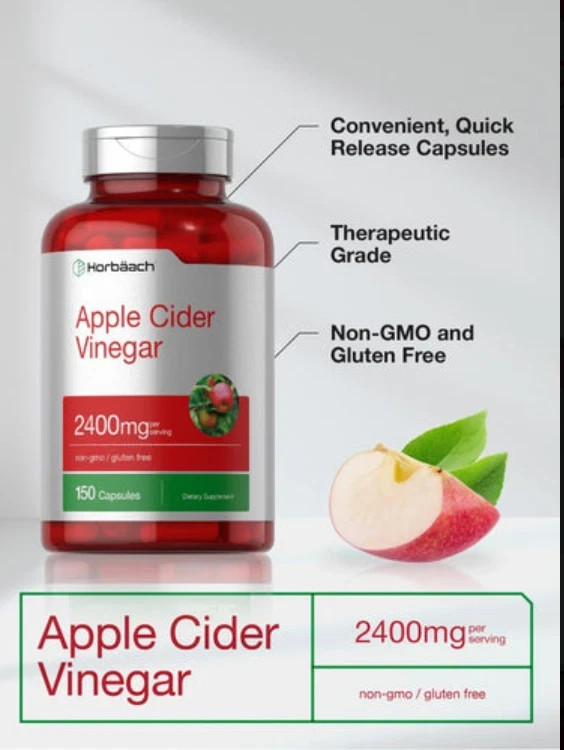 Apple Horbaach Cider Vinegar Capsules | 2400mg | 150 Count | Non-GMO,Gluten Free