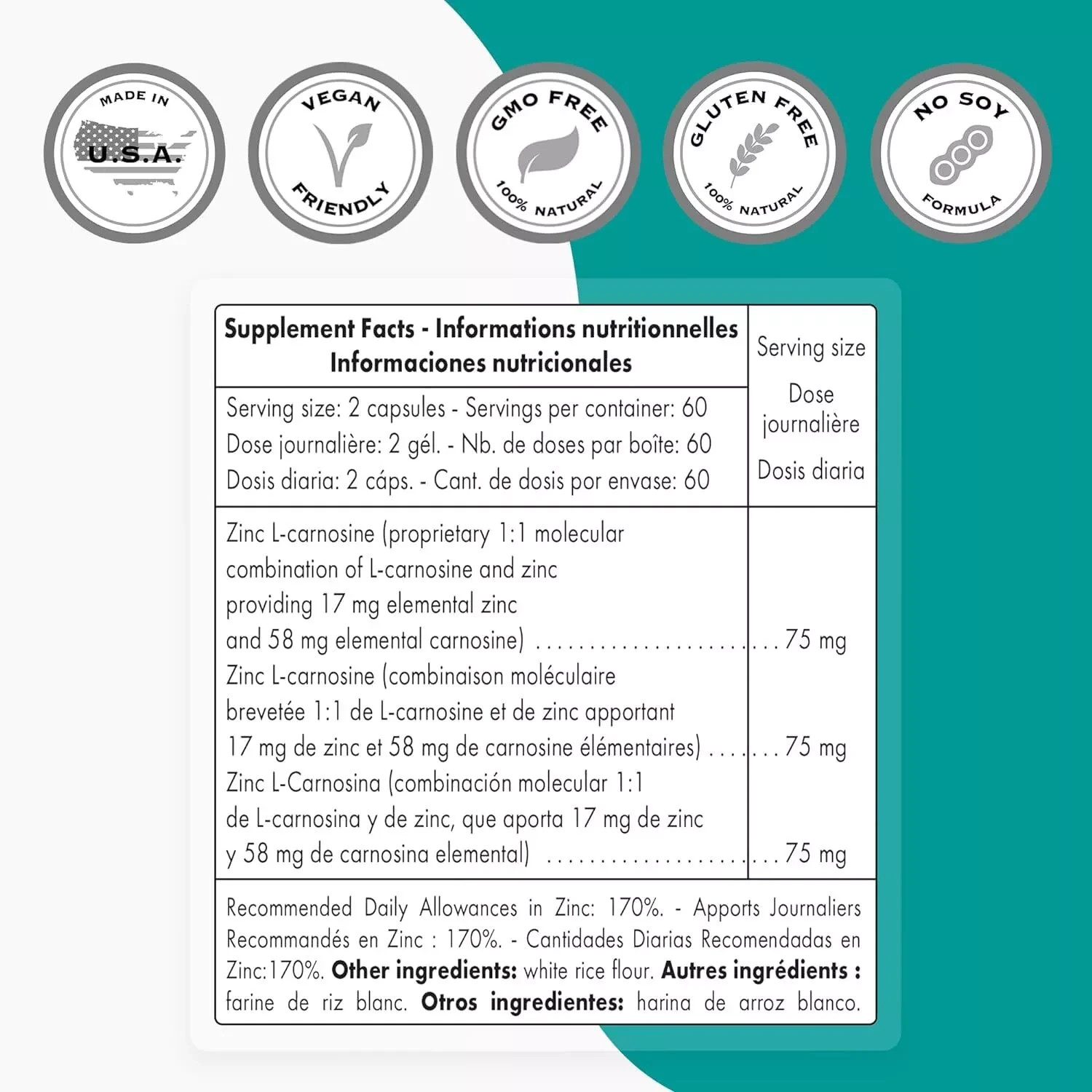 Supersmart Zinc L-Carnosine 75Mg – Zinc Carnosine Supplement 120 Veggie Capsules