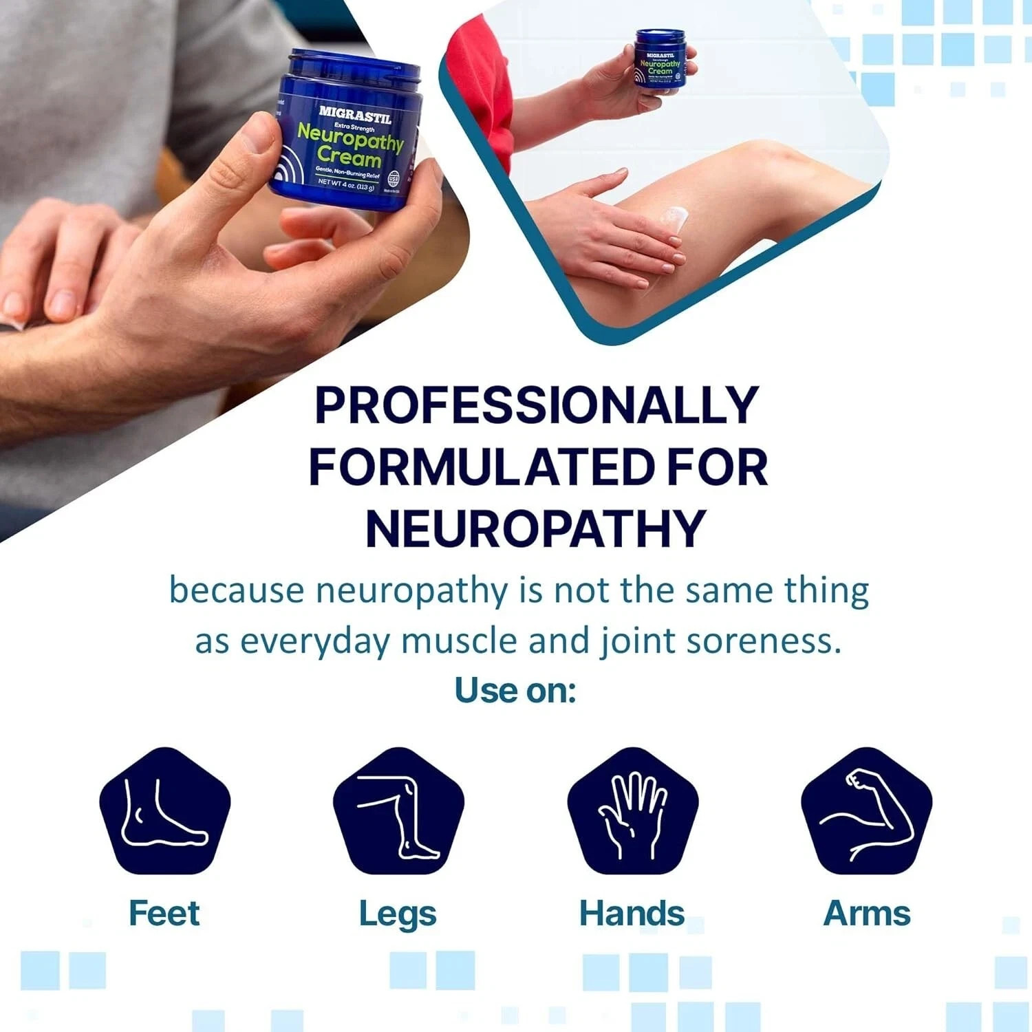 Basic Vigor Migrastil Neuropathy Relief Cream Extra Strength for Feet Legs 4/28