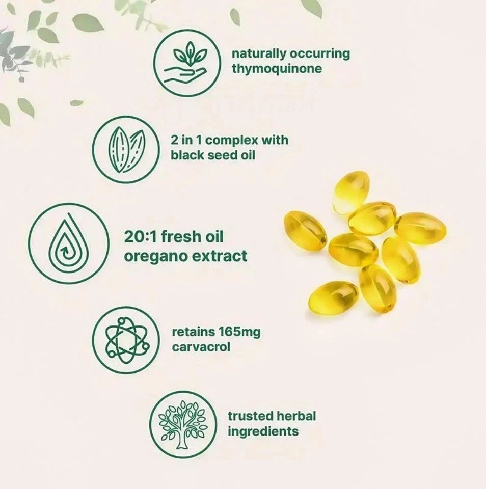 2 in 1 Oil of Oregano & Black Seed Softgels Count with Carvacrol,Immune Support
