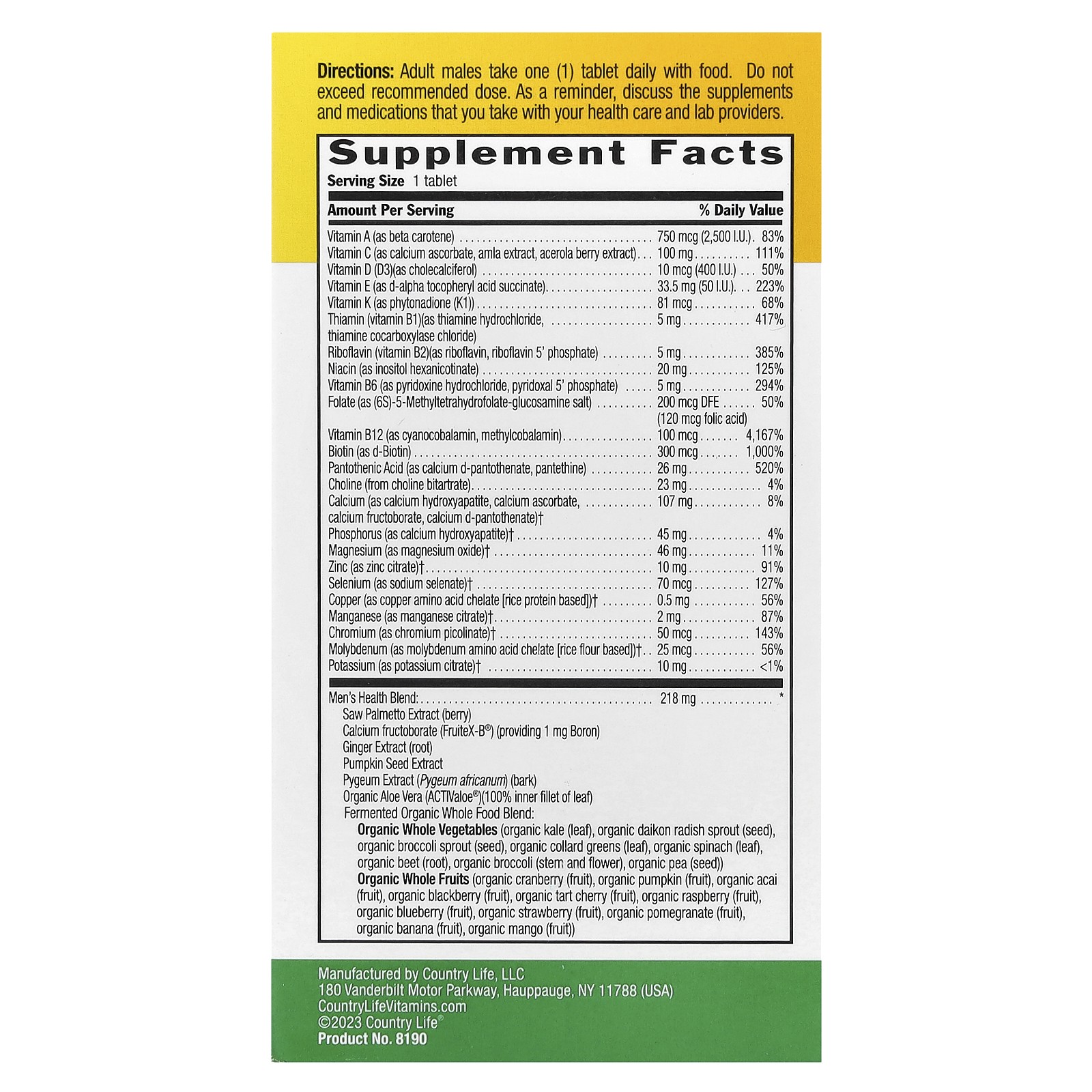 Country Life Core Daily-1 Multivitamins Men 60 Tablets Gluten-Free, GMP Quality