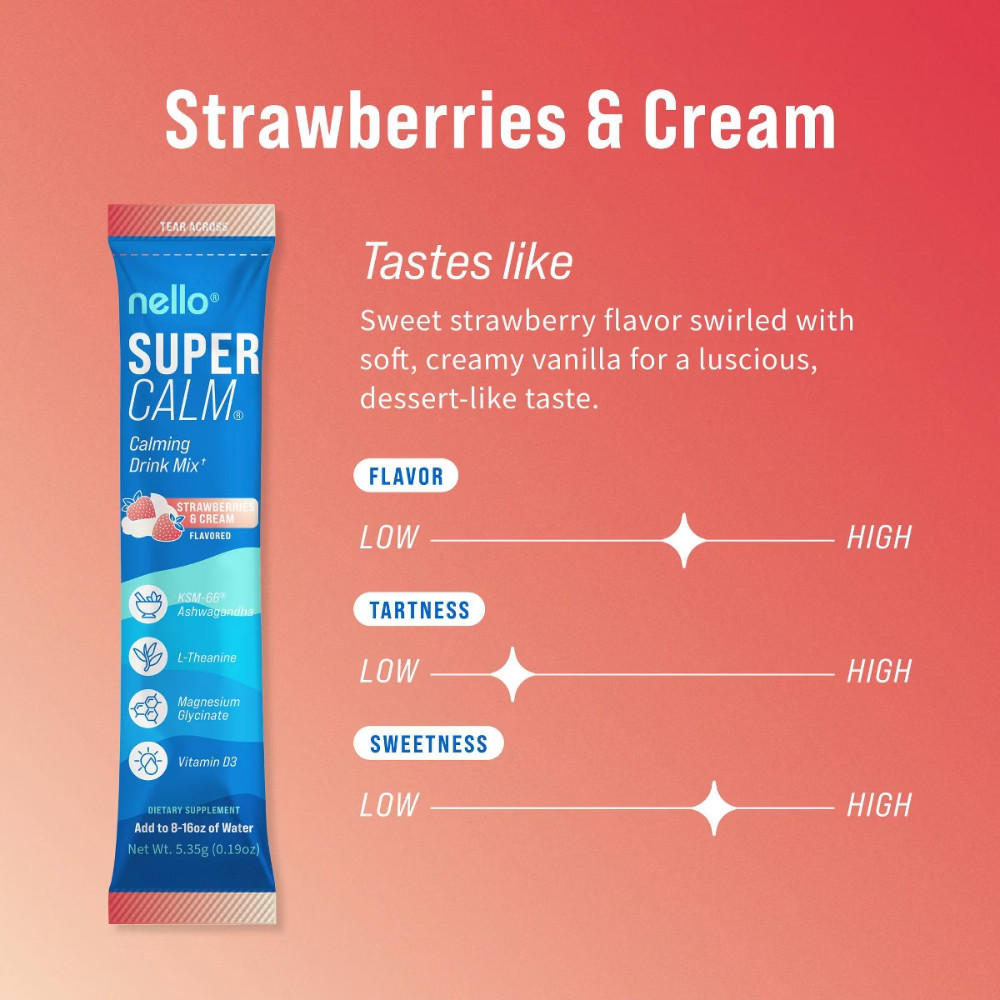 Nello Supercalm Calming Drink Mix Supplement – Strawberries & Cream – 1.5oz/10ct