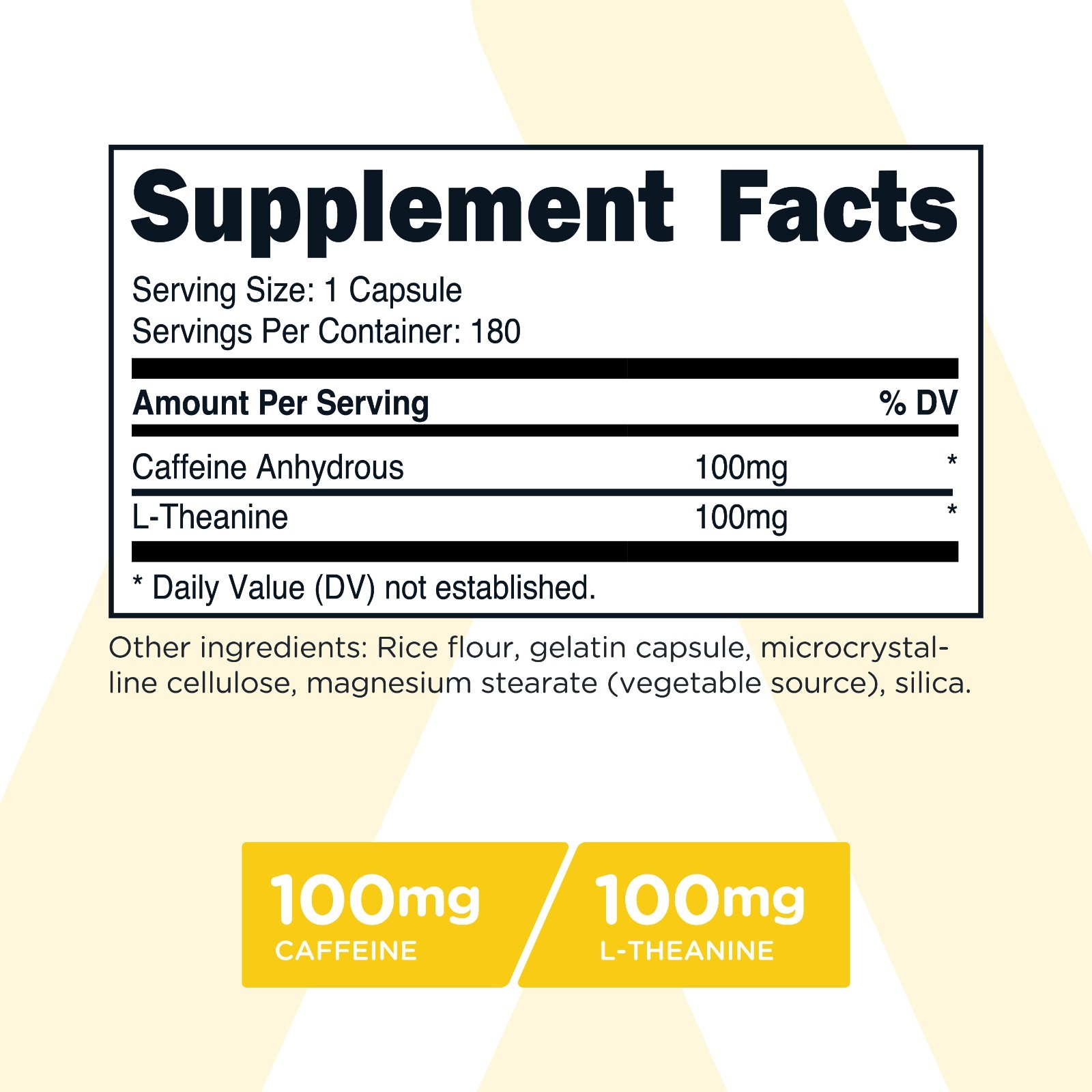 TransformHQ Caffeine & L-Theanine (100mg Each) 180 Caps – Gluten Free, Non-GMO