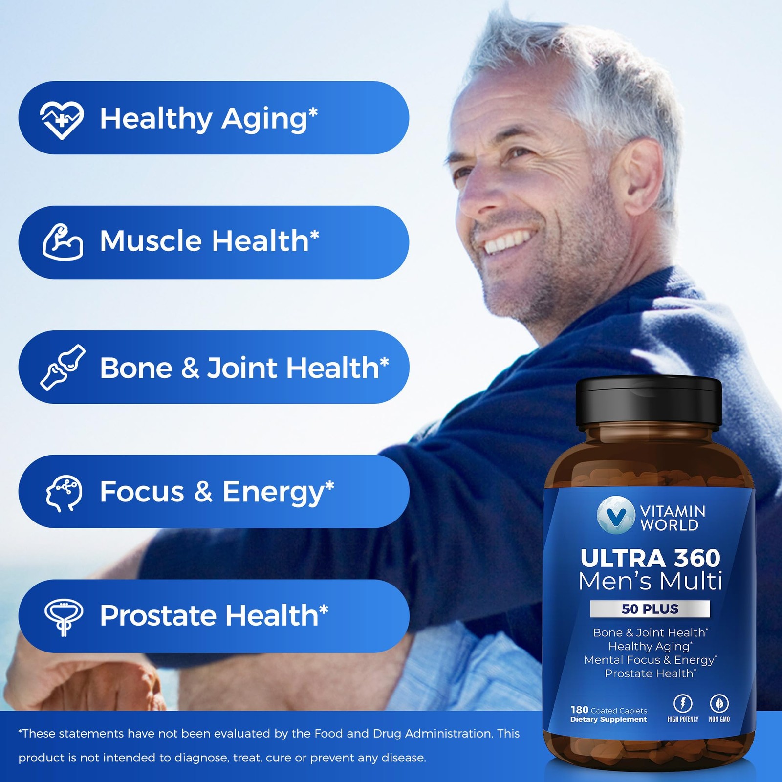 Vitamin World Ultra 360 Multivitamin for Men 50 Plus, 180 Count (Pack of 1)