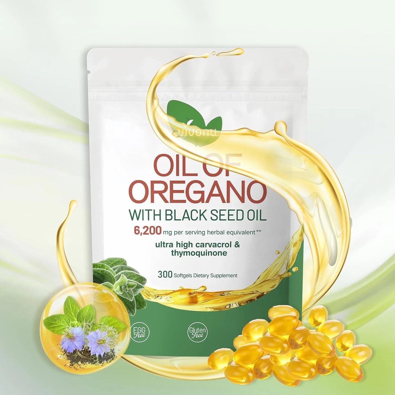 Premium Oil of Oregano 6000mg w/ Black Seed Oil – 300 Softgels Max Strength USA