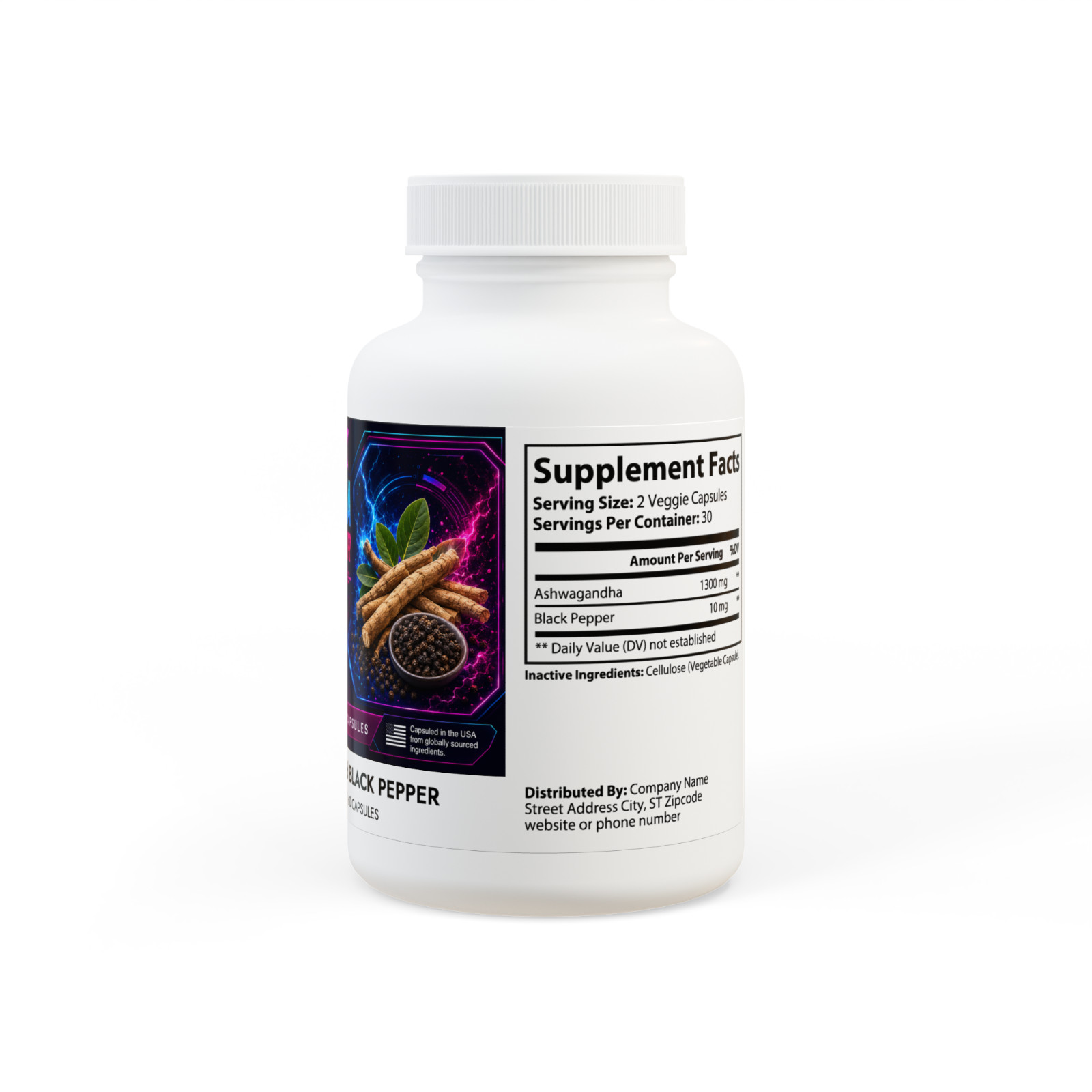 Ashwagandha Black Pepper Fusion 60 Capsules Stress Balance Vegan Non-GMO