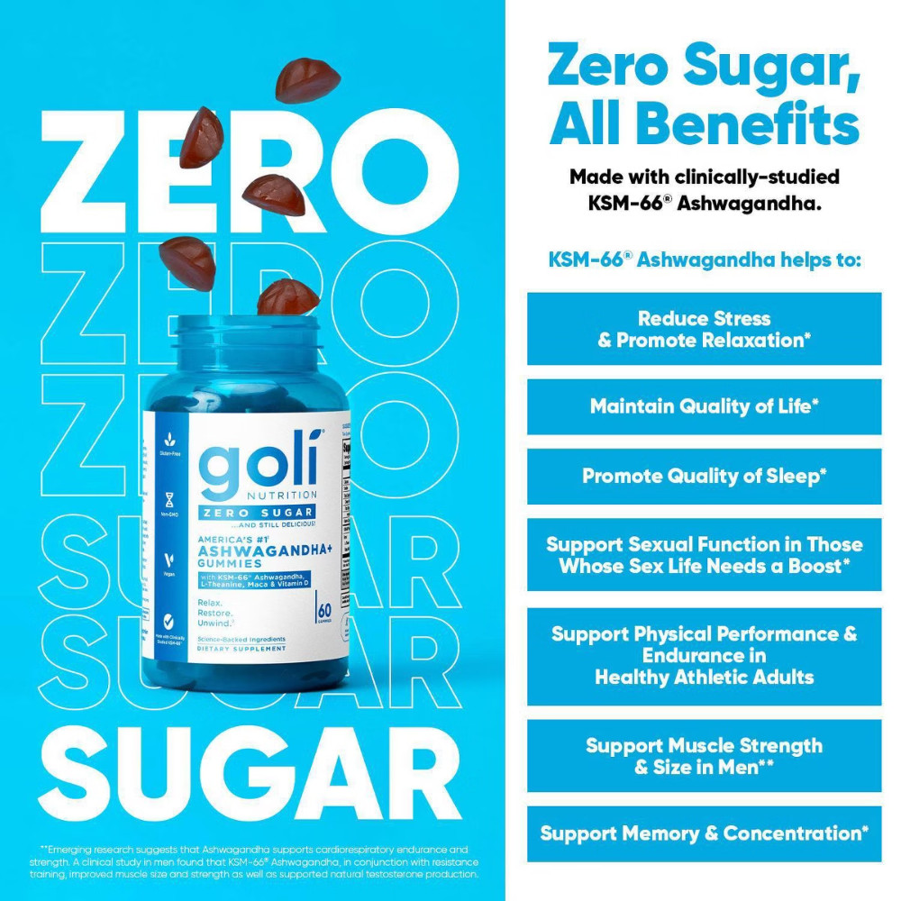 Goli Nutrition Ashwagandha Sugar Free Dietary Supplement Vegan Gummies – 60ct