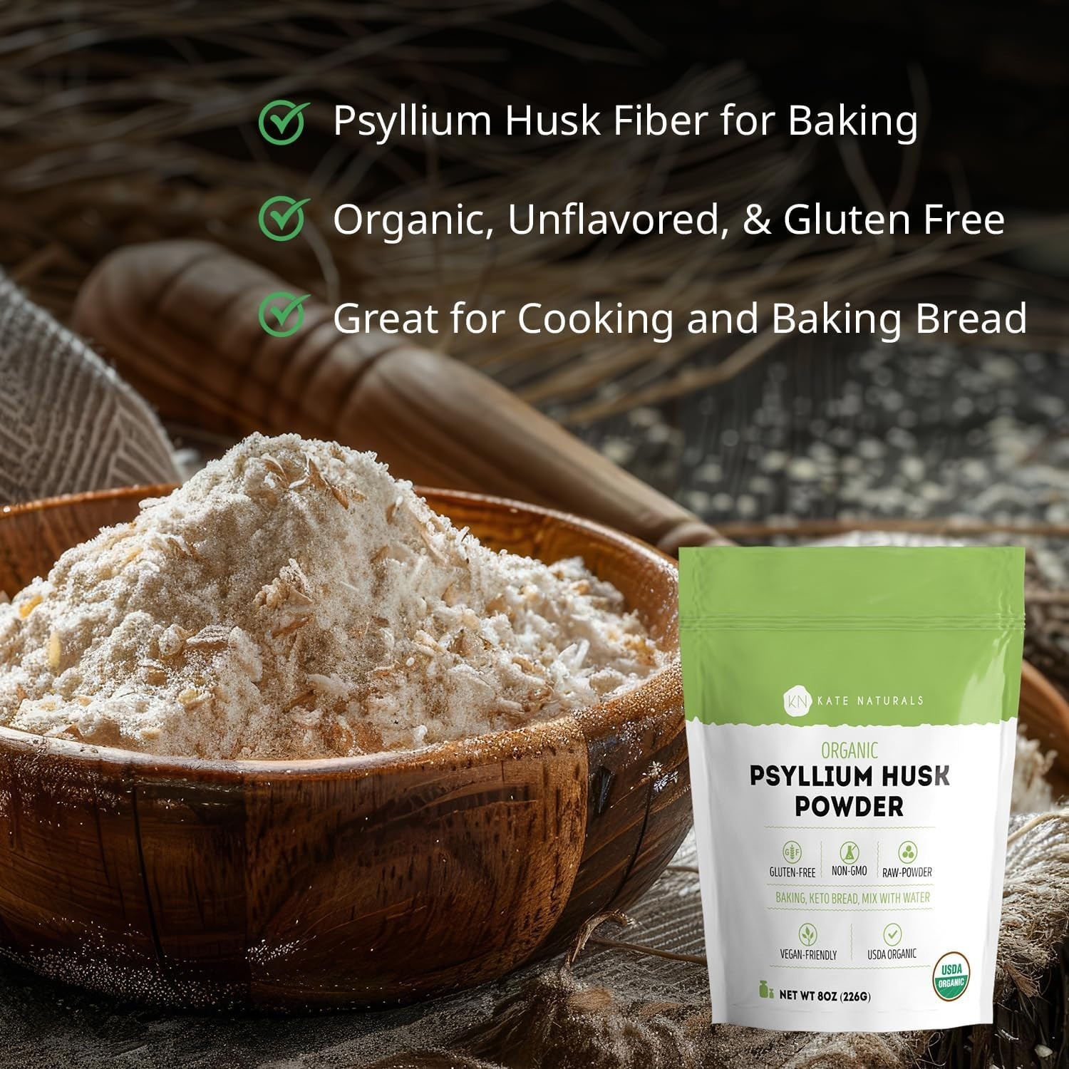 Psyllium Husk Powder for Fiber, Digestion & Baking Bread. Mixes Easily with J…